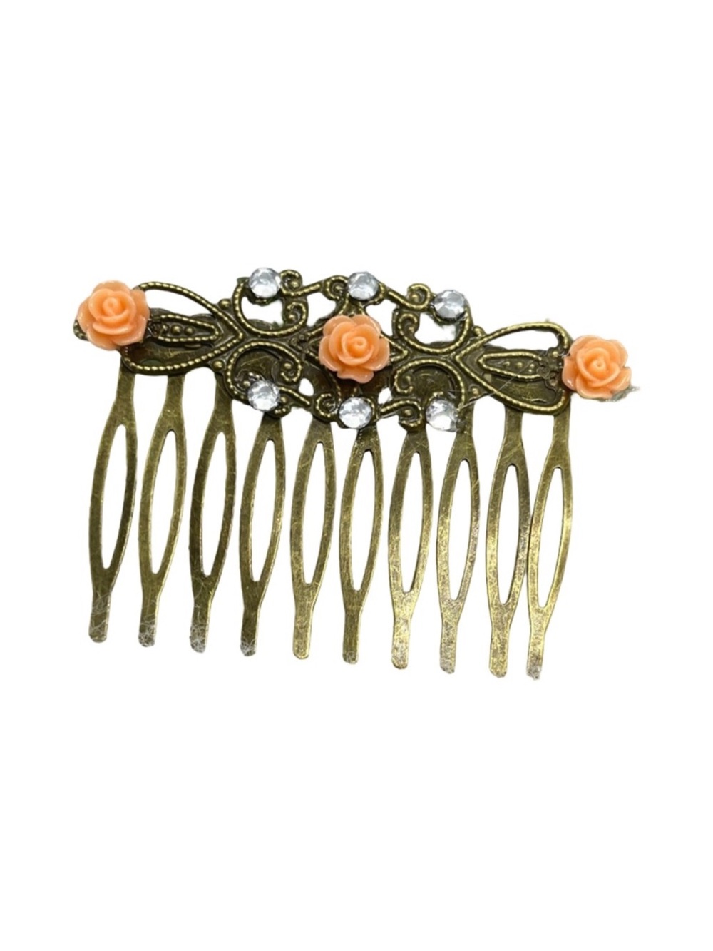 Vintage-Inspired Hair Comb with Peach Roses FINAL PRICE DROP